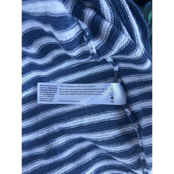 Eileen Fisher Sweater Size Medium Organic Linen Cotton Blend Striped Blue - Picture 4 of 4